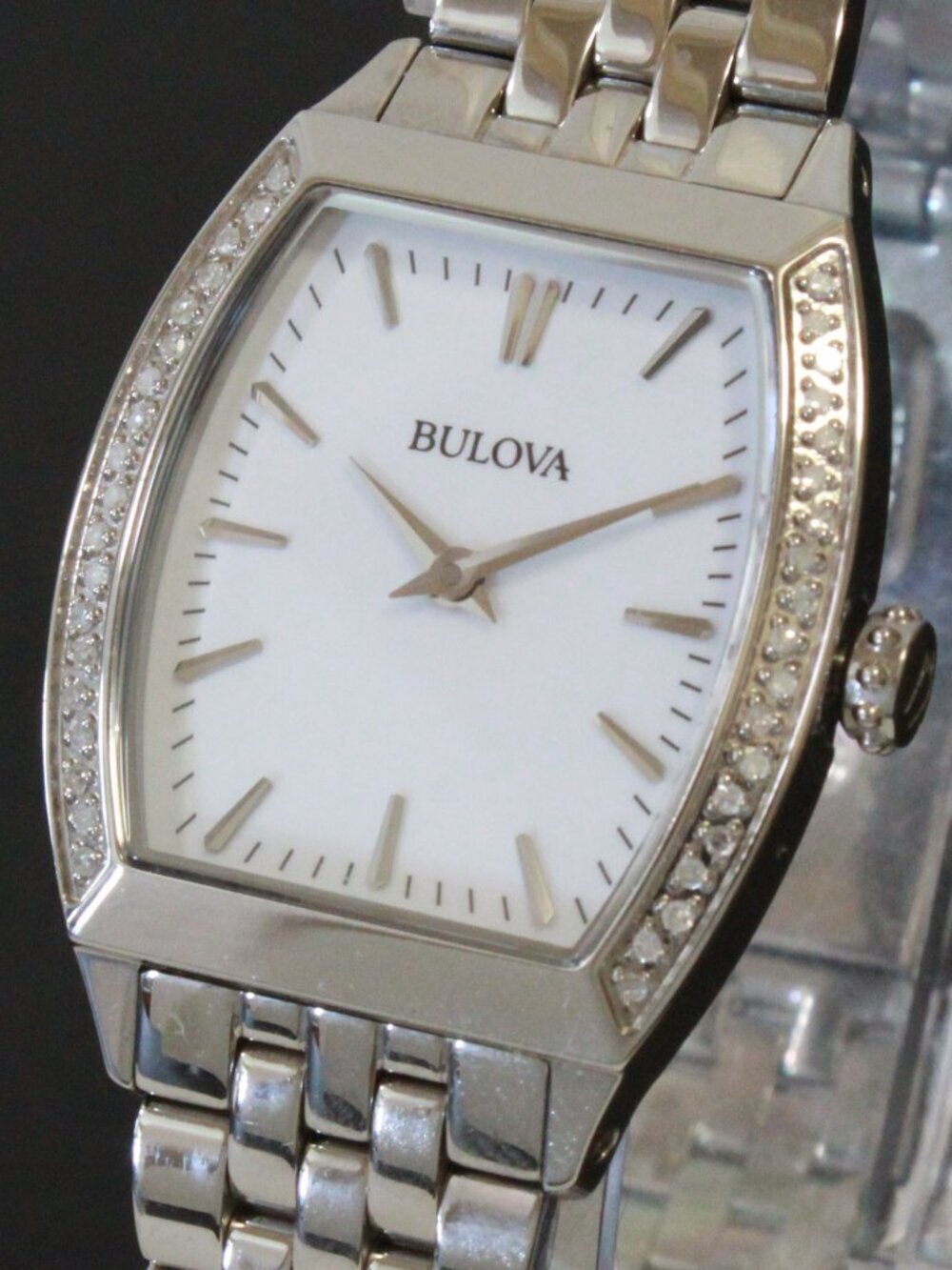 Bulova Ladies Diamond Accent Quartz Watch Diamond Embedded Bezel 26mm - Picture 10 of 13